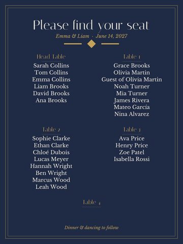 navy seating chart design