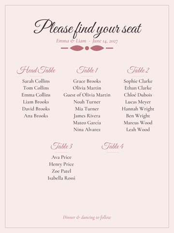romantic seating chart design
